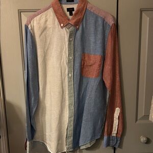 J. Crew Multicolor Linen Men's Button Down Slim fit Sz L Shirt